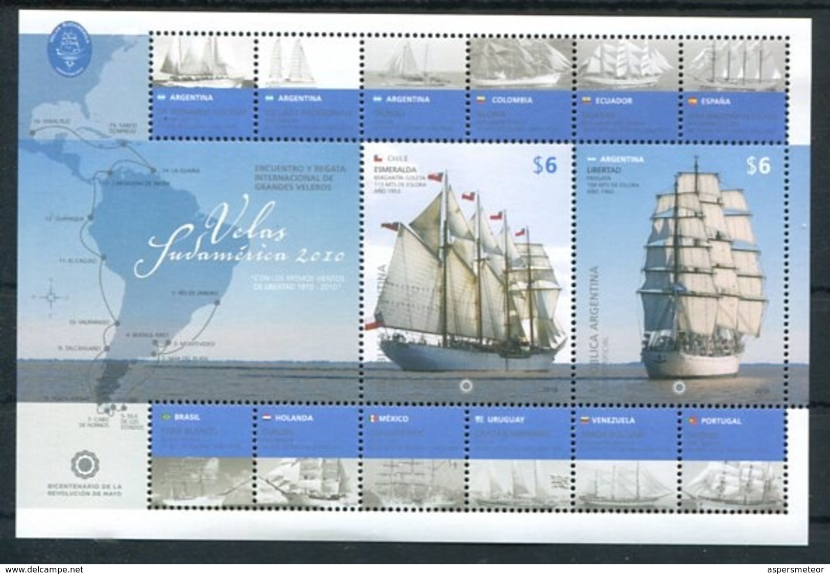 VELAS SUDAMERICA 2010, ARGENTINA JALIL NR. HB 210. TBE MNH HOJA REGATTA REGATA VELEROS SAILBOAT VOILIER - LILHU - Blocks & Kleinbögen