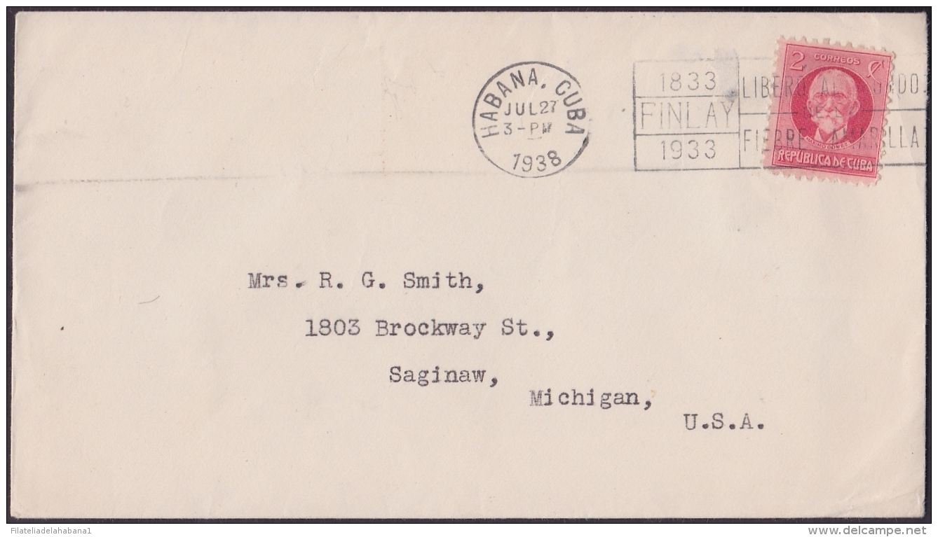 1917-H-293 CUBA REPUBLICA 1938. SOBRE HOTEL PRESIDENTE "FINLAY LIBERO AL MUNDO FIEBRE AMARILLA. MEDICINE. FIRT YEAR OF U - Lettres & Documents