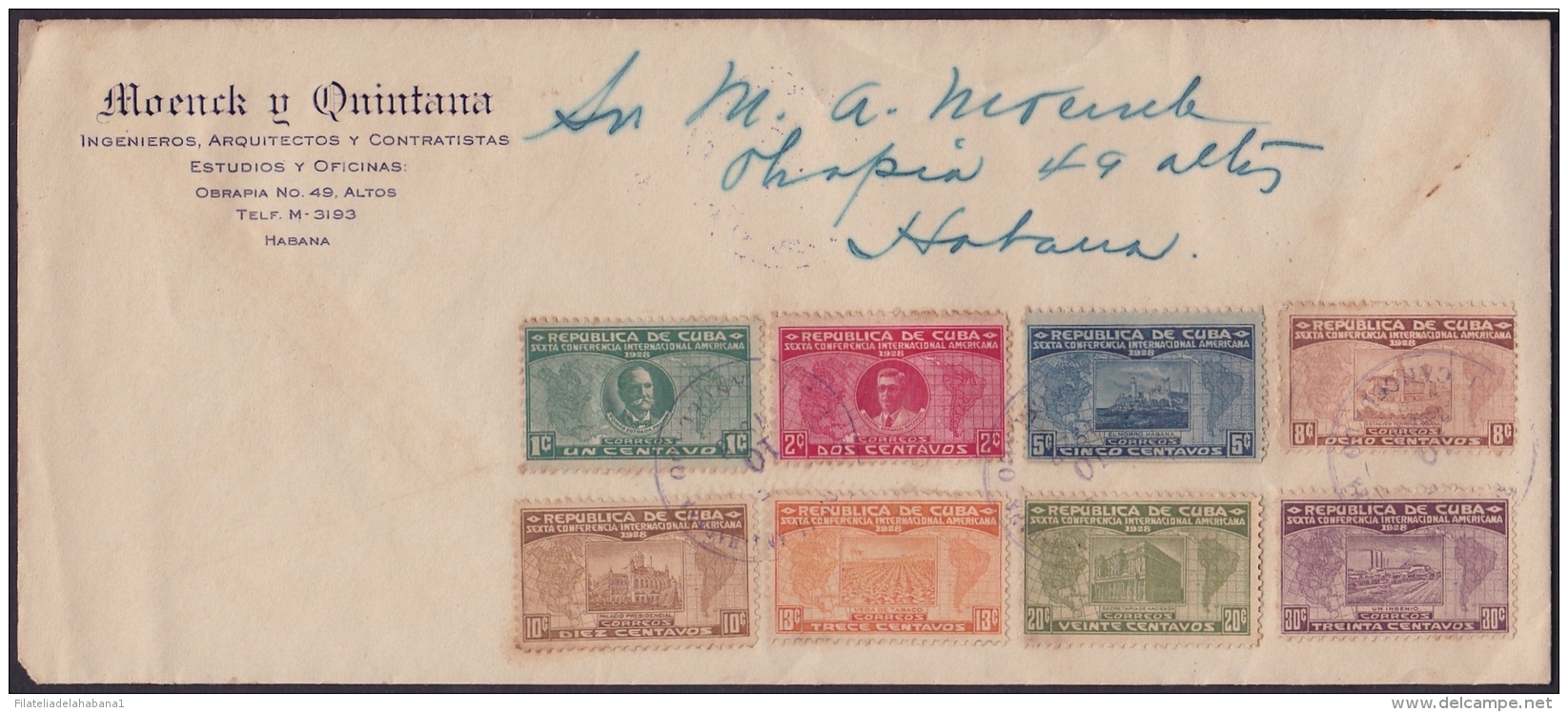 1928-H-41 CUBA REPUBLICA. 1928. 1-30c SEXTA CONFERENCIA. SOBRE USADO EN LA HABANA. - Lettres & Documents