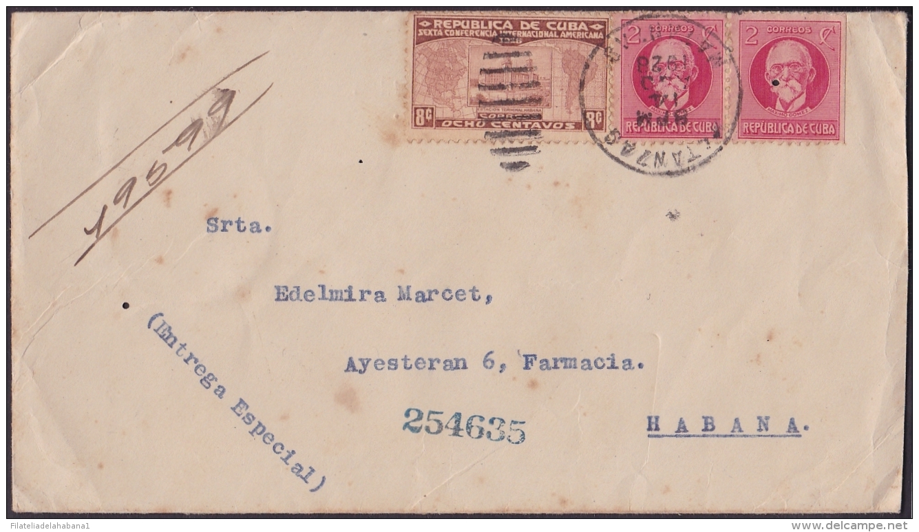 1928-H-54 CUBA REPUBLICA. 1928. 8c SEXTA CONFERENCIA. SOBRE ENTREGA ESPECIAL. SPECIAL DELIVERY MATANZAS. - Brieven En Documenten