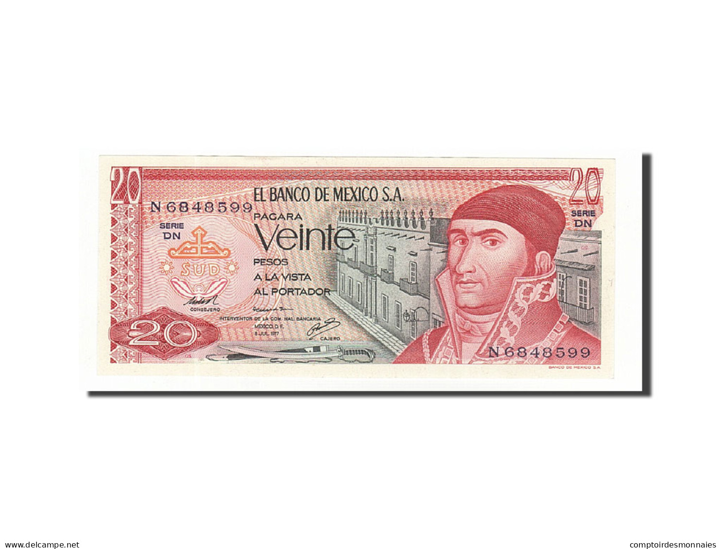 Billet, Mexique, 20 Pesos, 1969-1974, 1977-07-08, KM:64d, NEUF - Mexique