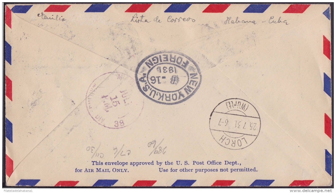 1930-H-27 CUBA REPUBLICA. 1930. 1$ REGISTERED COVER TO GERMANY. 1931. VIA NEW YORK. - Brieven En Documenten