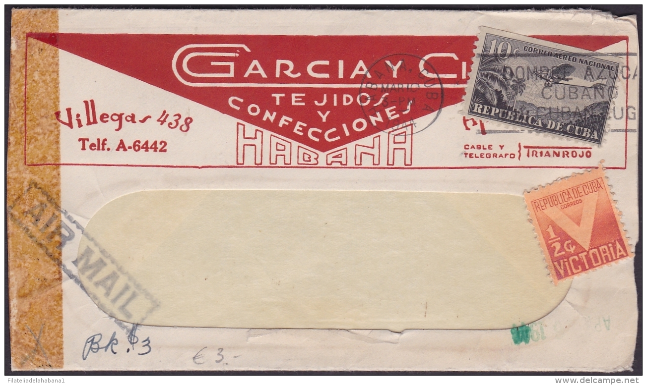 1931-H-64 CUBA REPUBLICA. 1931. AVION. ILLUSTRATED COVER 1944.TEJIDOS Y CONFECCIONES WITH LETTER. - Lettres & Documents