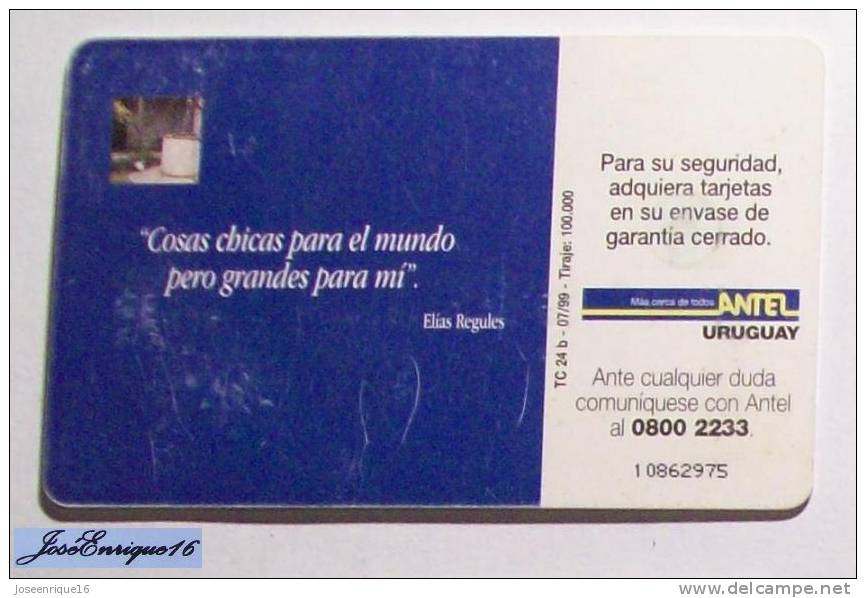 URUGUAY - TARJETA TELEFONO - PHONE CARD - ANTEL  TC  24b - ALJIBE, ELIAS REGULES - Uruguay