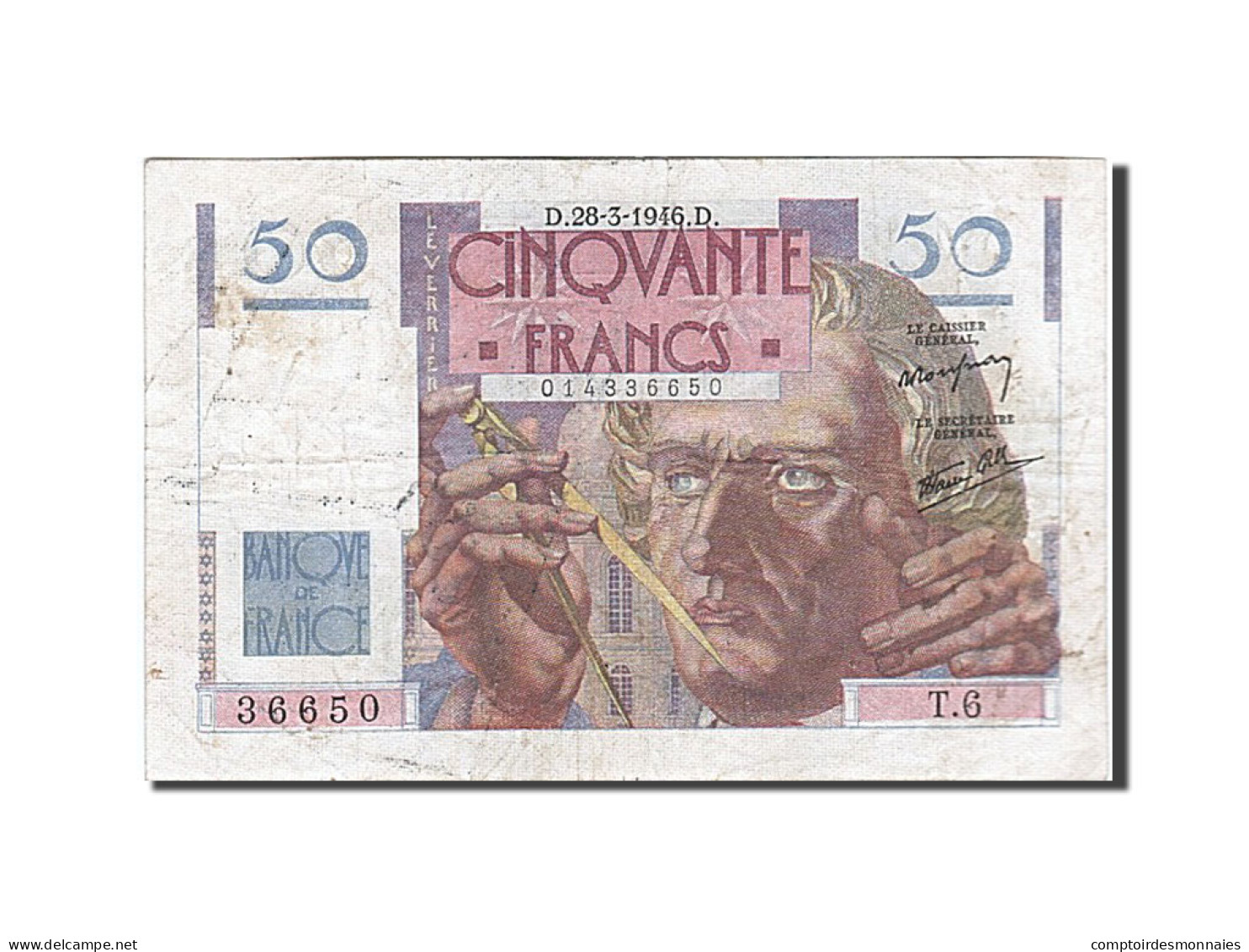 Billet, France, 50 Francs, 1946, 1946-03-28, TTB, Fayette:20.2, KM:127a - 50 F 1946-1951 ''Le Verrier''