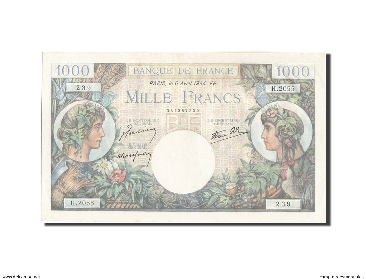 Billet, France, 1000 Francs, 1 000 F 1940-1944 ''Commerce Et Industrie'', 1944 - 1 000 F 1940-1944 ''Commerce Et Industrie''