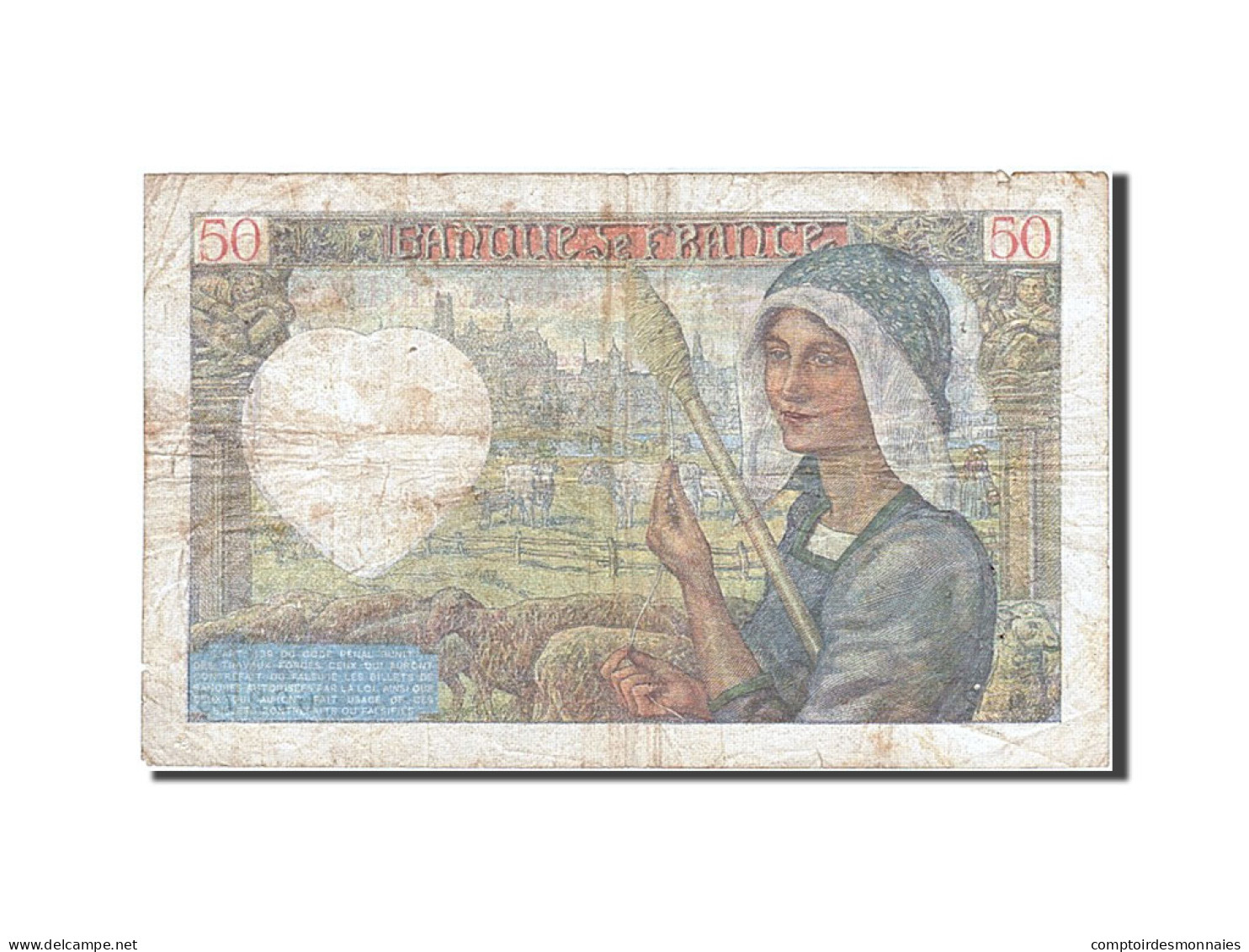 Billet, France, 50 Francs, 1941, 1940-06-13, TB+, KM:93 - 50 F 1940-1942 ''Jacques Coeur''