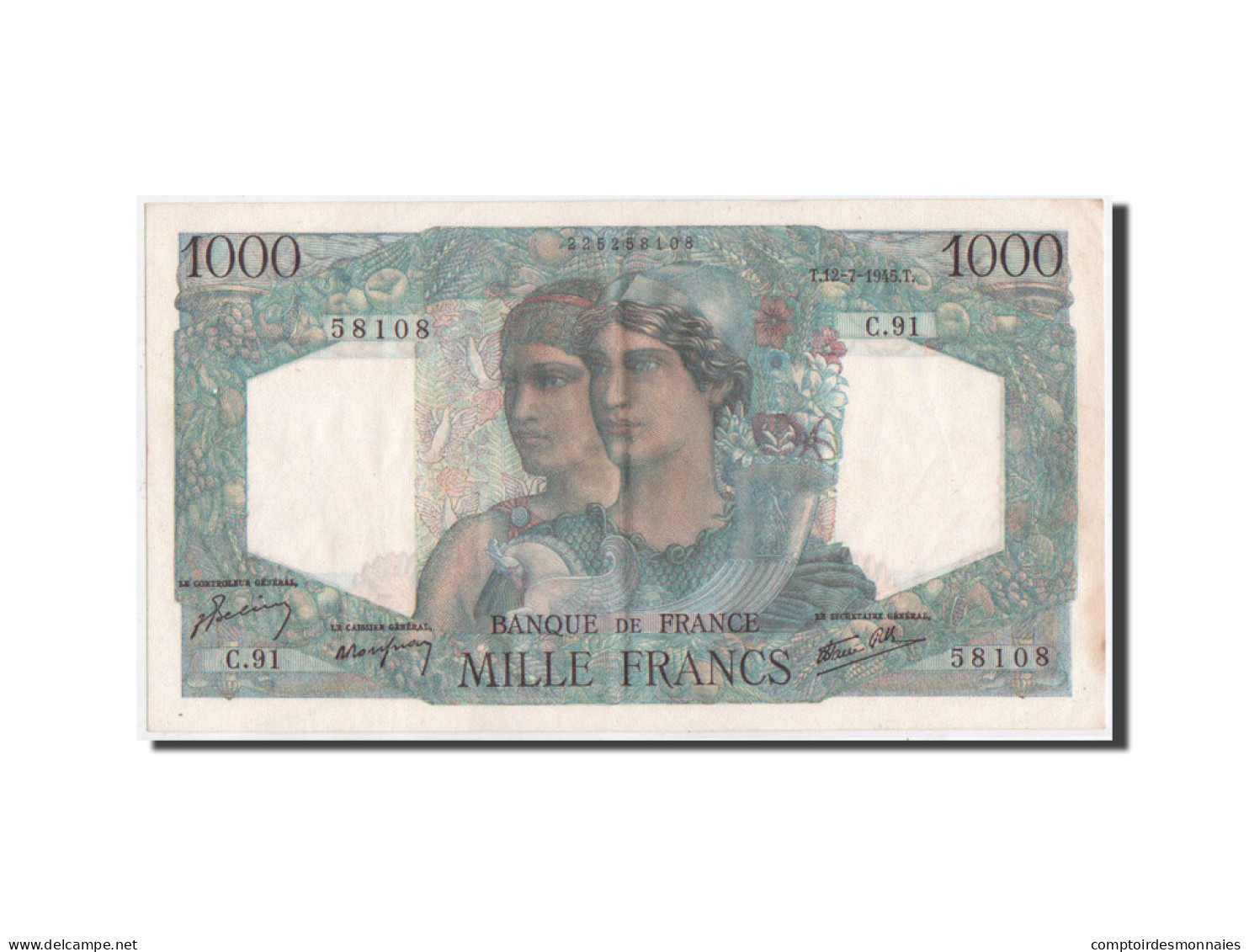 Billet, France, 1000 Francs, 1945, 1945-7-12, SUP, Fayette:41.6, KM:130a - 1 000 F 1945-1950 ''Minerve Et Hercule''