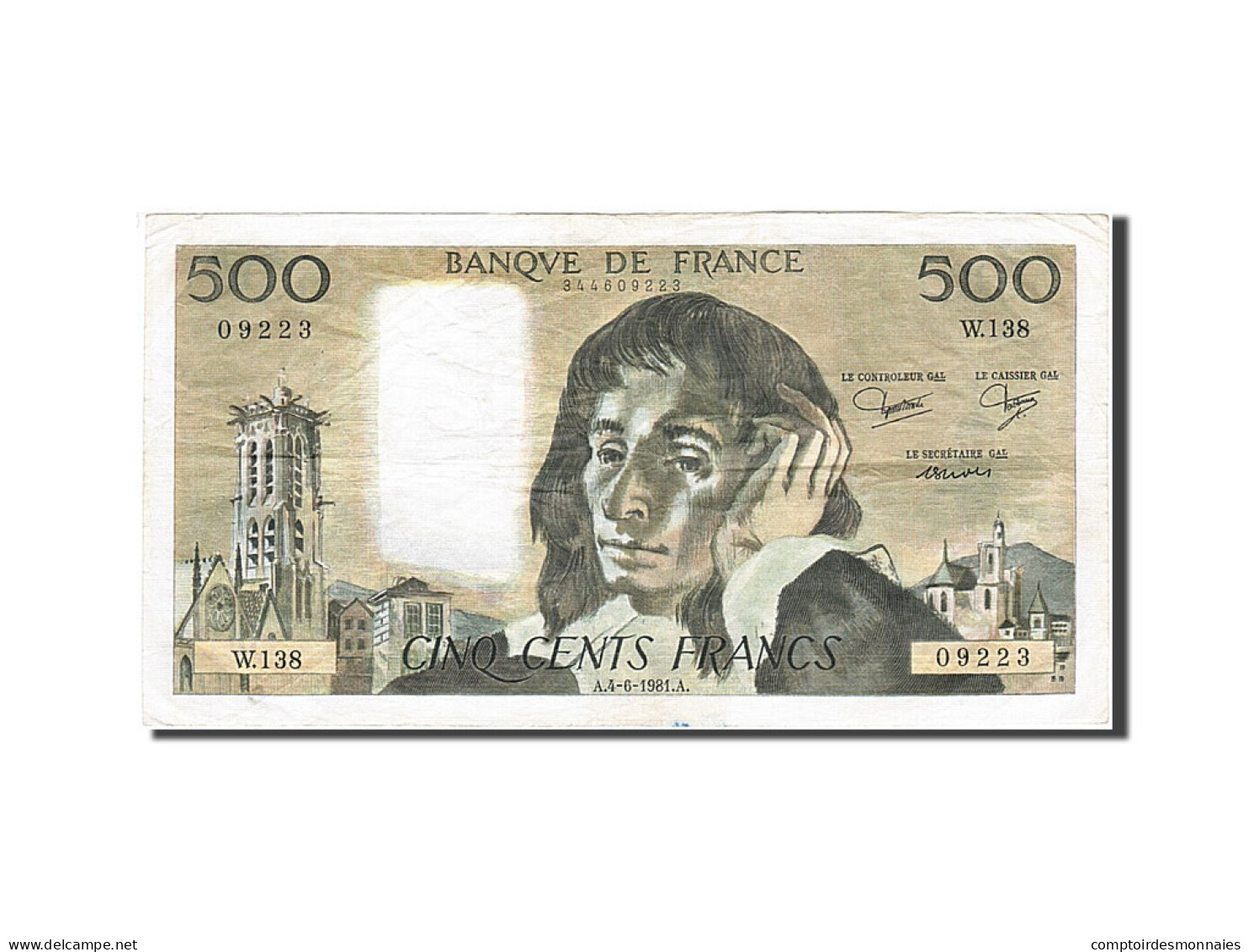 Billet, France, 500 Francs, 1968, 1981-06-04, TTB, Fayette:71.24, KM:156e - 500 F 1968-1993 ''Pascal''