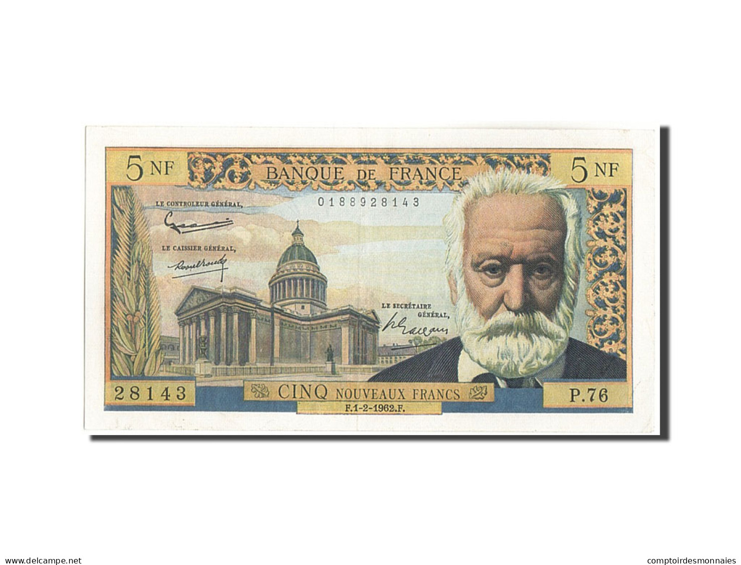 Billet, France, 5 Nouveaux Francs, 5 NF 1959-1965 ''Victor Hugo'', 1962 - 5 NF 1959-1965 ''Victor Hugo''