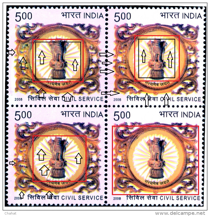 ERRORS- CIVIL SERVICES-EMBOSSED-BLOCK OF 4-INDIA-2007-MNH-B9-376 - Variétés Et Curiosités