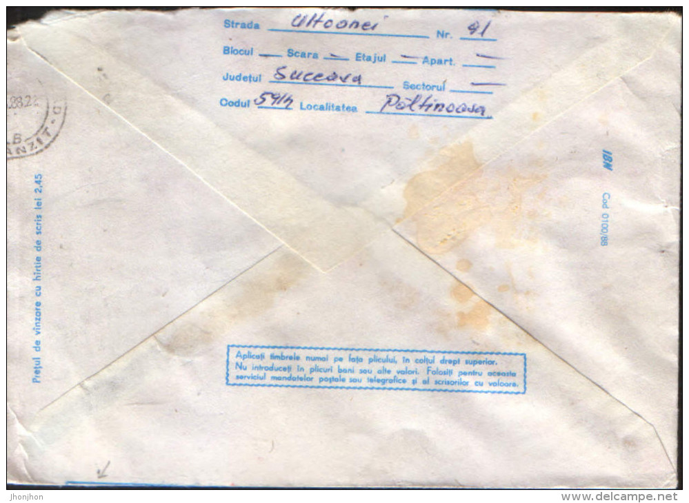 ERROR - 1988,COVER STATIONERY,USED,ROMANIA (follow The Arrows , And On Reverse )  -2/scans - Abarten Und Kuriositäten