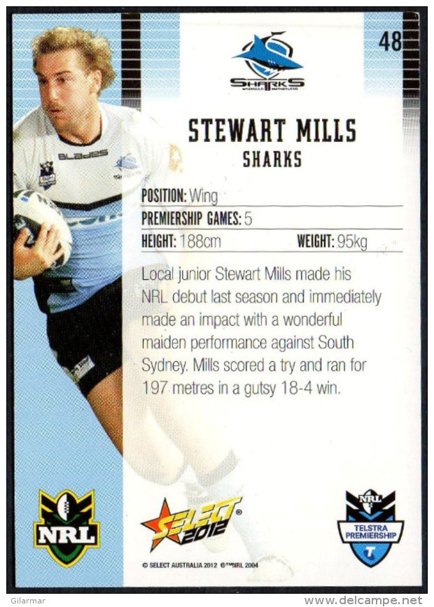 RUGBY - AUSTRALIA - SELECT 2012 - NRL TELSTRA PREMIERSHIP - STEVART MILLS - SHARKS - Rugby