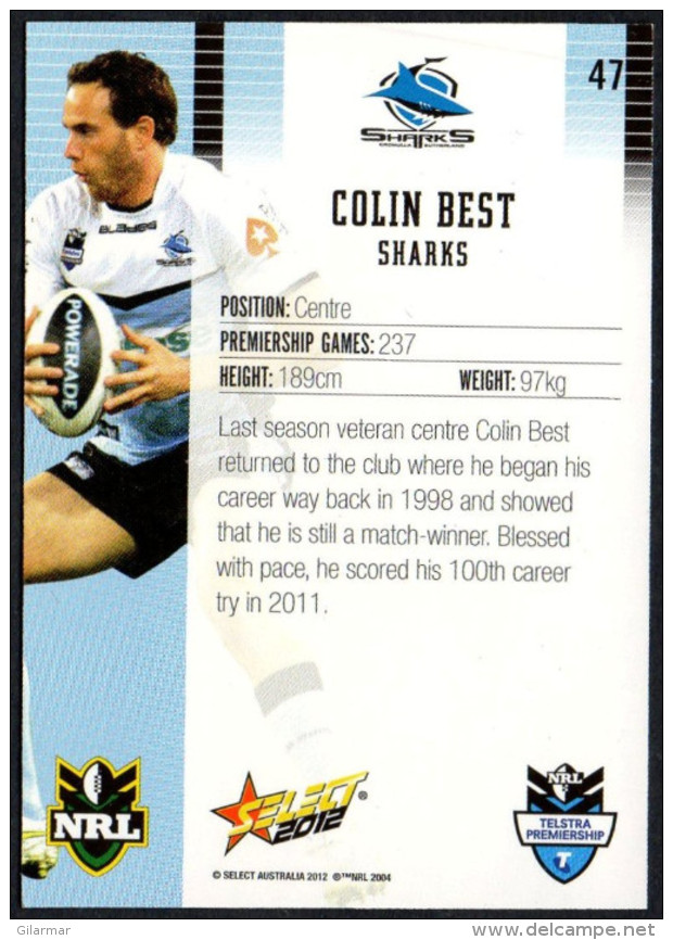 RUGBY - AUSTRALIA - SELECT 2012 - NRL TELSTRA PREMIERSHIP - COLIN BEST - SHARKS - Rugby