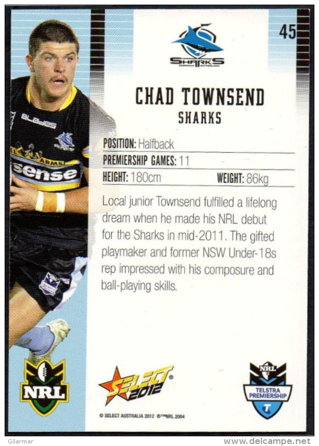 RUGBY - AUSTRALIA - SELECT 2012 - NRL TELSTRA PREMIERSHIP - CHAD TOWNSEND - SHARKS - Rugby