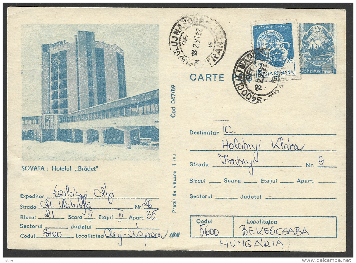 Romania, Stationery Card,  Sovata,  Hotel Bradet, 1989. - Ganzsachen