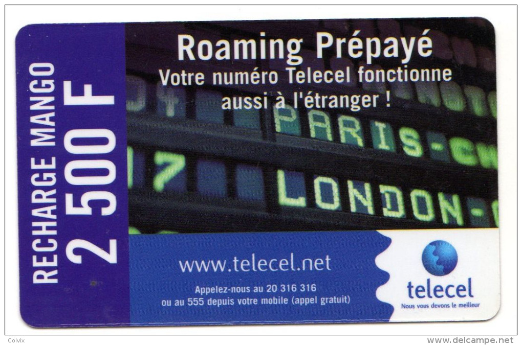 COTE D'IVOIRE PREPAYEE TELECEL RECHARGE MANGO 2500 F - Costa De Marfil