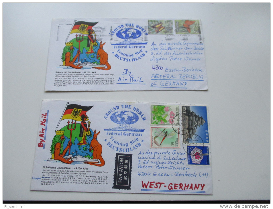 Schulschiff Deutschland 2 Belege. Around The World. Malaysia / Japan. Bundesmarine 1973. Viele Stempel! Interessant - Marittimi