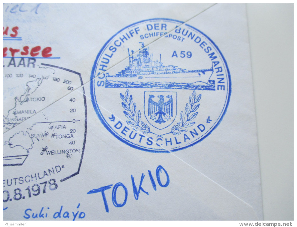 Schulschiff Deutschland 2 Belege. Around the world. Malaysia / Japan. Bundesmarine 1973. Viele Stempel! Interessant