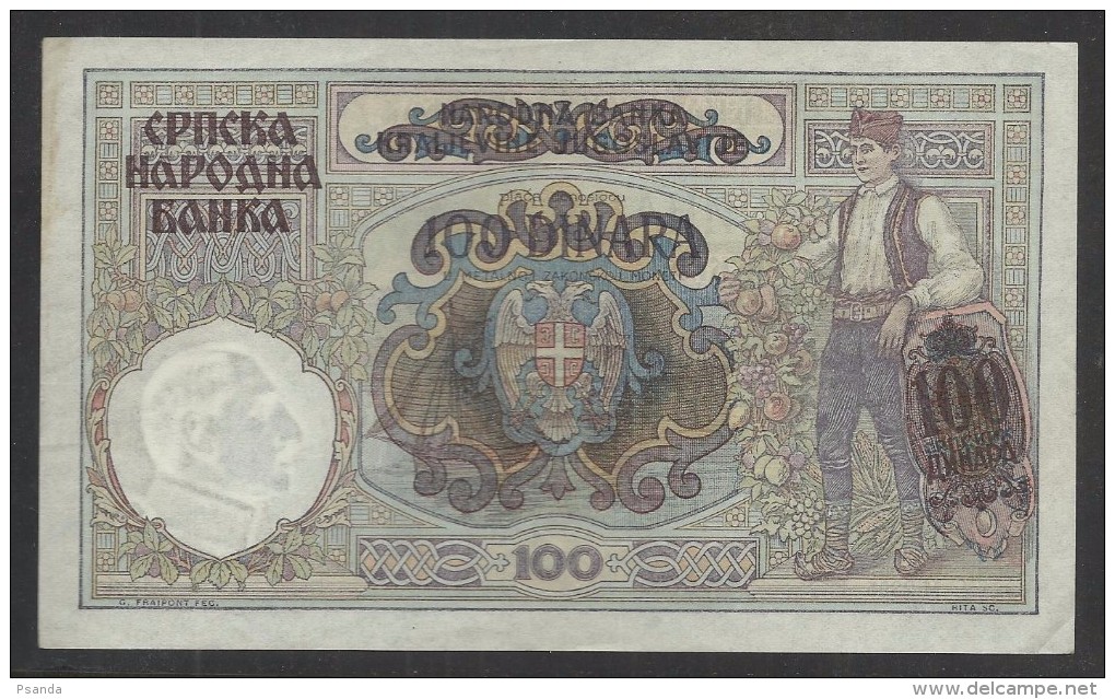 1941 German Occupation Of Serbia - 100 Dinara Banknote - - 2° Guerra Mondiale