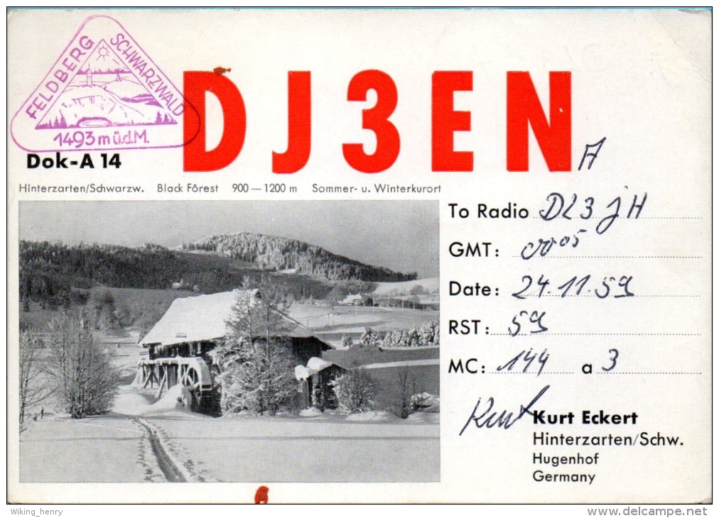 Hinterzarten - S/w Hugenhof  Amateur Funkkarte QSL - Hinterzarten