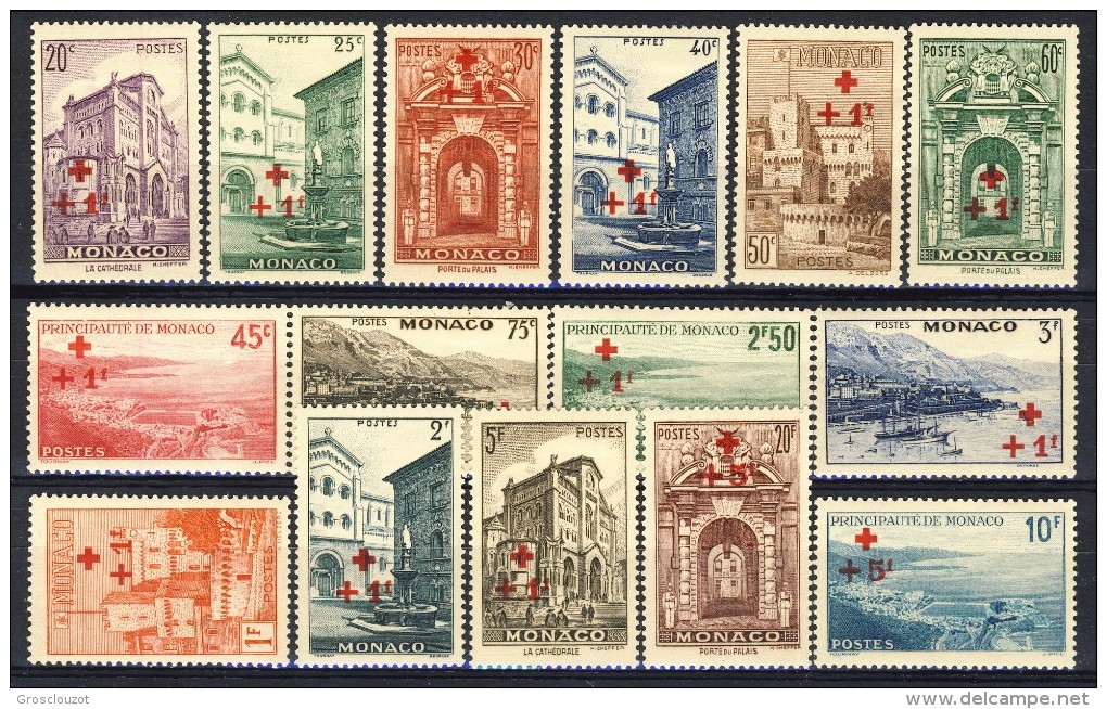 Monaco 1940 Serie N. 200-214 Pro Croce Rossa Croce E Plusvalore Sovrastampati In Rosso MLH Catalogo € 185 - Ungebraucht