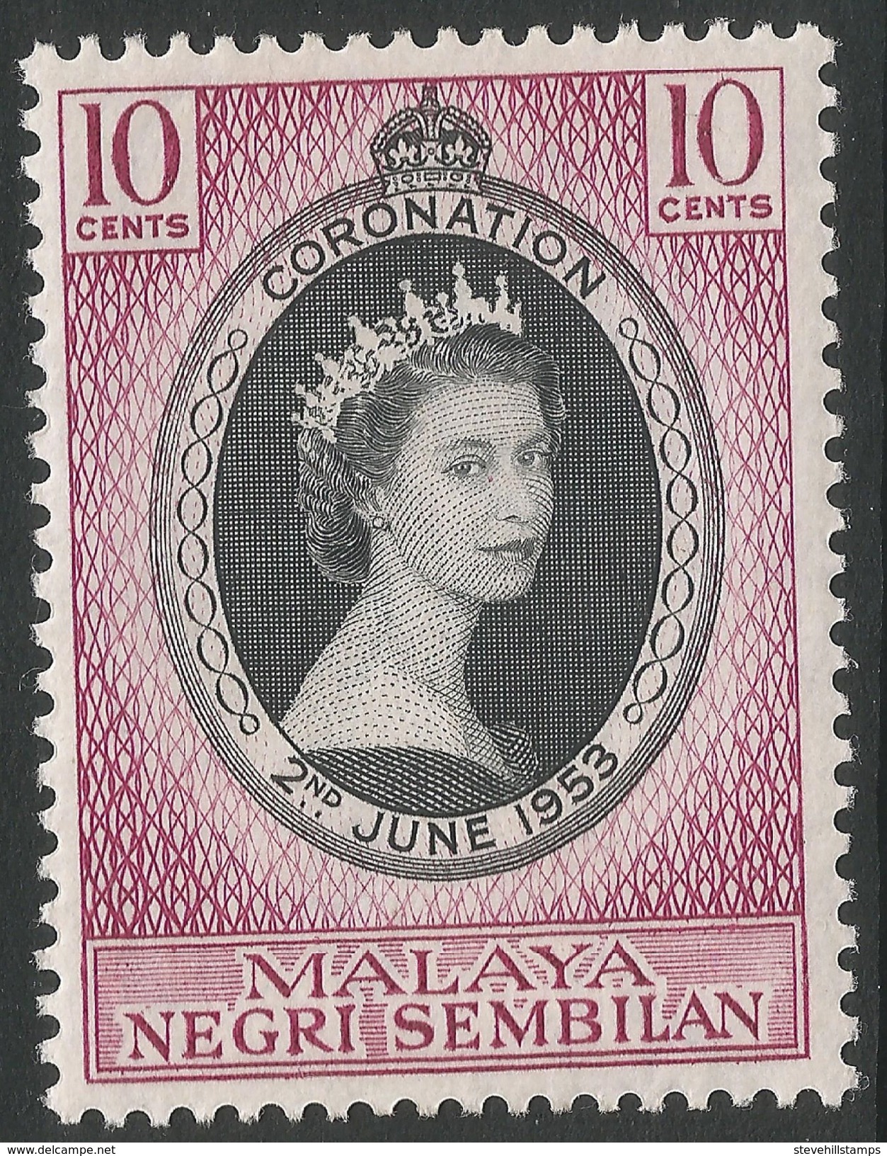 Negri Sembilan (Malaysia). 1953 QEII Coronation. 10c MH SG 67 - Negri Sembilan