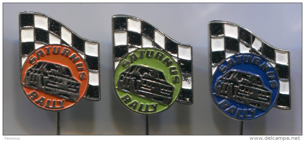 SATURNUS RALLY - Car Auto, Automobile, Vintage Pin, Badge, 3 Pieces - Rally