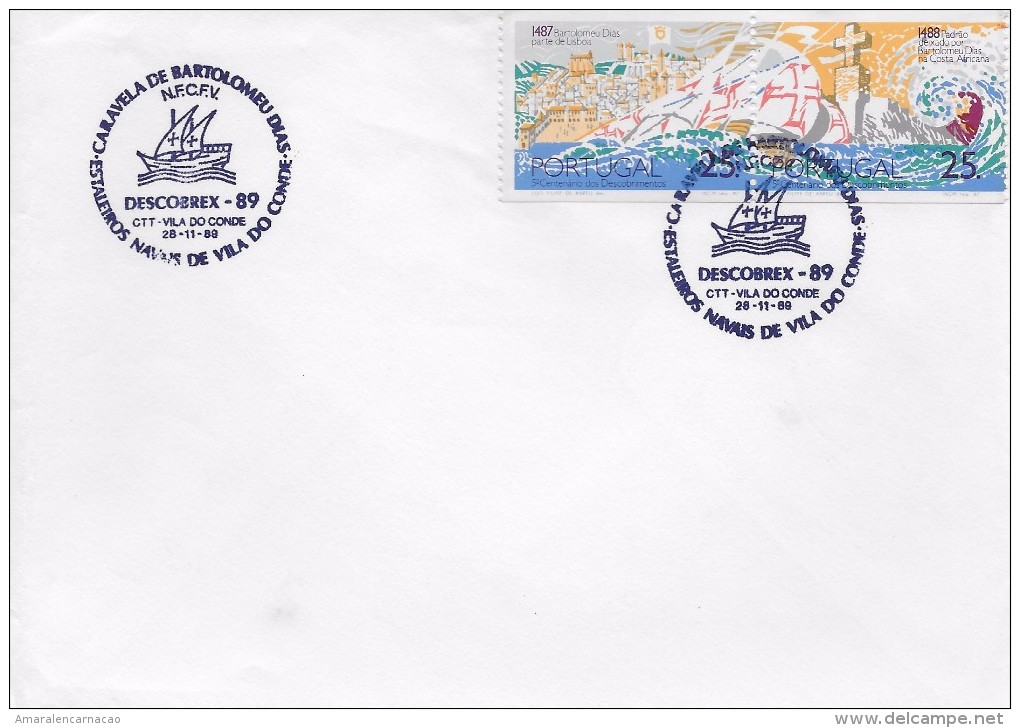 TIMBRES - STAMPS - MARCOPHILIE - PORTUGAL - BATEAU DE BARTOLOMEU DIAS - CACHET SPÉCIAL DESCOBREX - 89 - VILA DO CONDE - Lettres & Documents