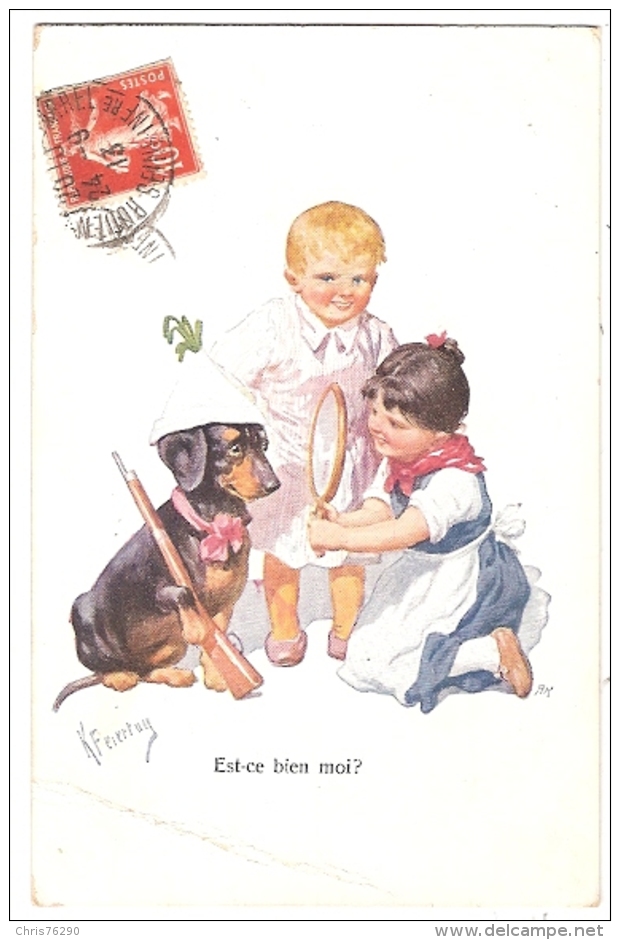 CPA Fantaisie Illustrateur FEIERTAG Est Ce Bien Moi? Enfant Miroir Chien Soldat Teckel Dachshund Dog 1913 - Feiertag, Karl