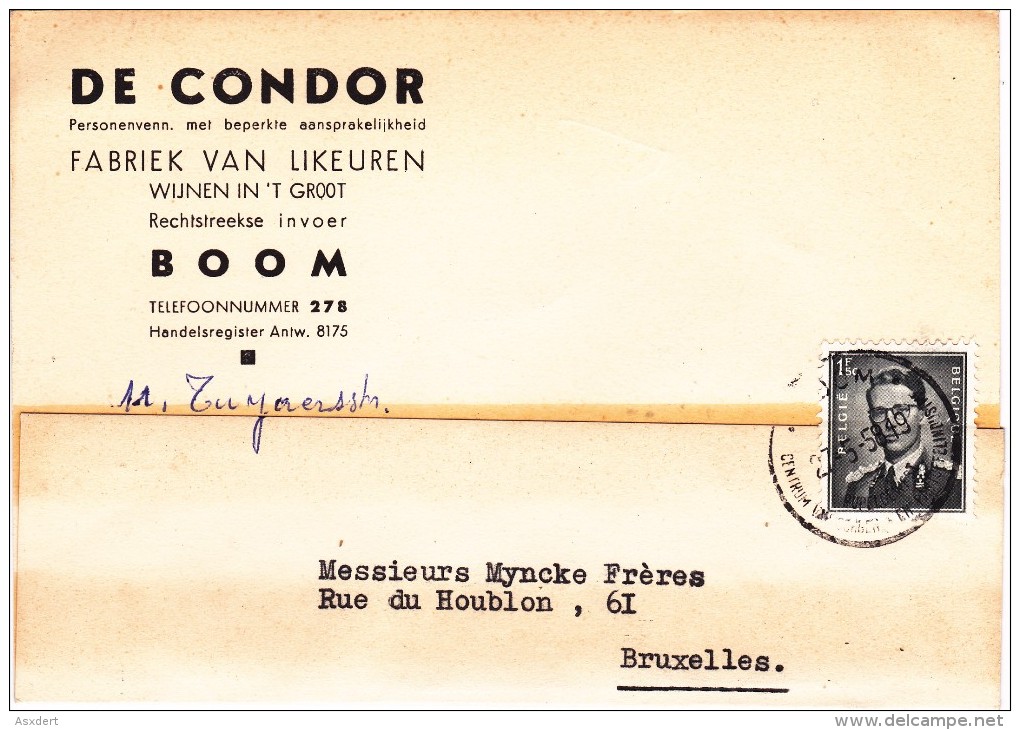 924 - BOOM - " De Condor "  Fabriek Van Wijnen En Likeuren 1958 - Wein & Alkohol