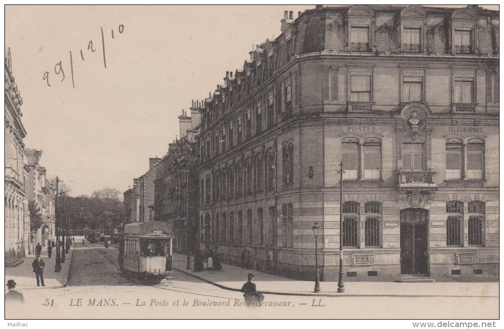 D 72 - LE MANS - La Poste Et Le Bld Levasseur - Tramway - Le Mans