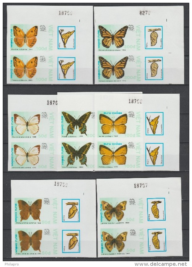VIET NAM 1989  IMPERF./ NON DENT  BUTTERFLY/PAPILLONS  SCOTT N° 1924/30 **MNH    Réf  E412 - Papillons