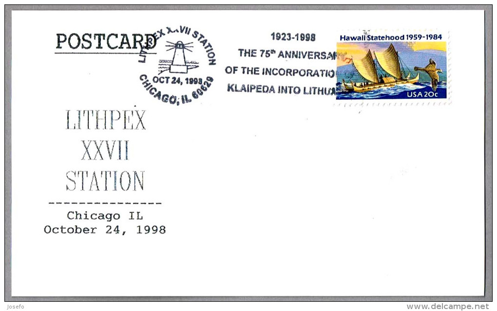 75th Anniv. INCORPORATION OF KLAIPEDA INTO LITHUANIA. Faro - Lighthouse. Chicago IL 1998 - Sonstige & Ohne Zuordnung