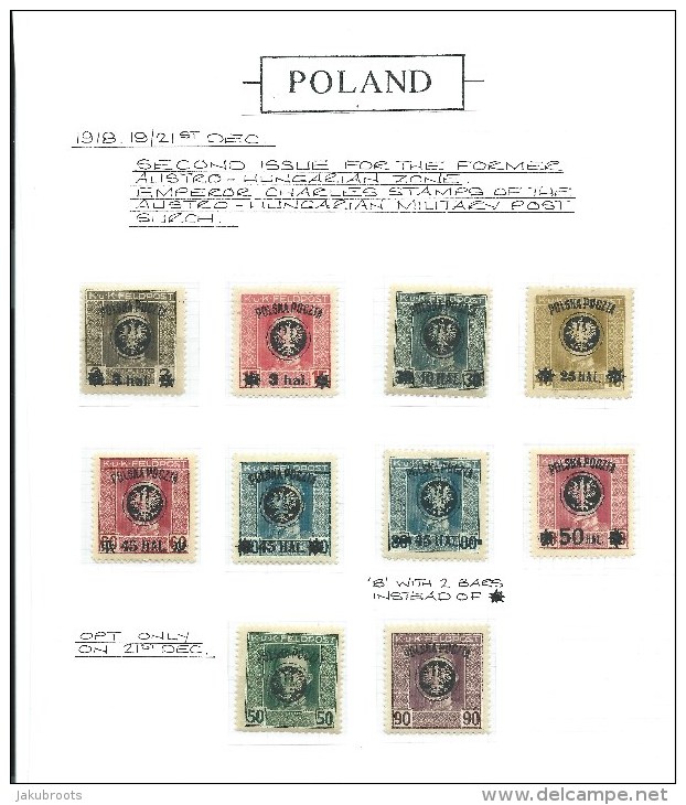 1918.AUSTRIAN  STAMPS Optd. POLSKA  POCZTA  AND VALUES IN HALLER, WITH GUM . - Neufs