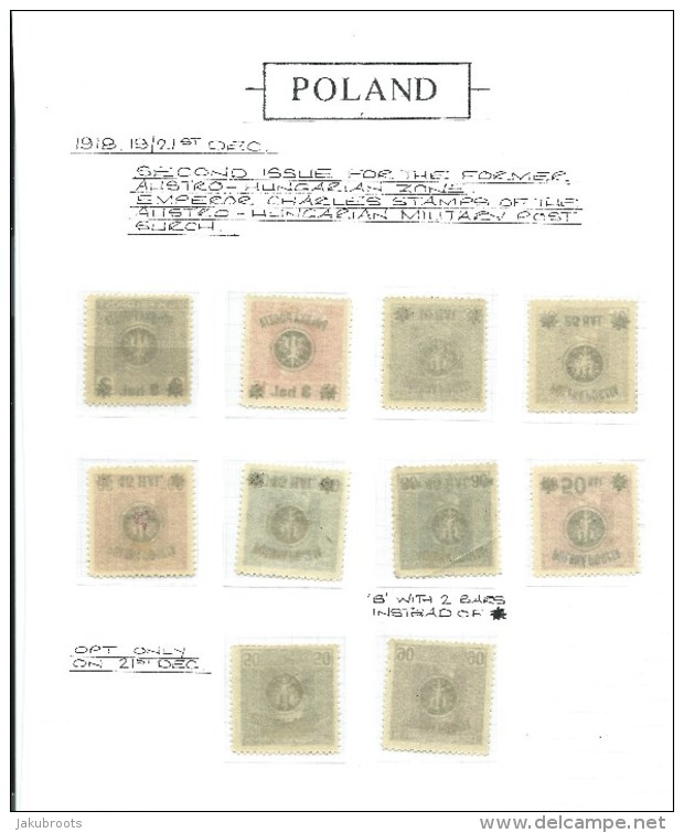 1918.AUSTRIAN  STAMPS Optd. POLSKA  POCZTA  AND VALUES IN HALLER, WITH GUM . - Ungebraucht