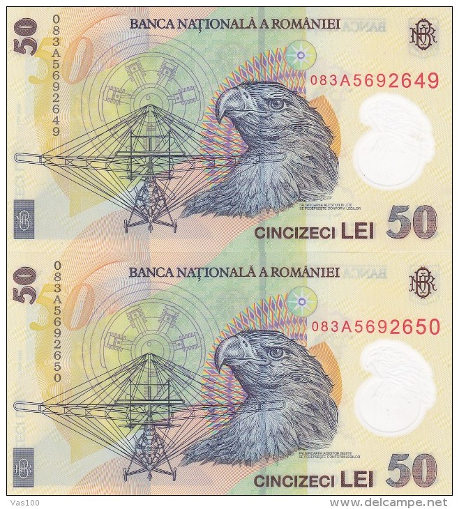 50 Lei 2005 UNC X2 Polymer Plastic Note SERIE CONSECUTIVE Romania. - Romania