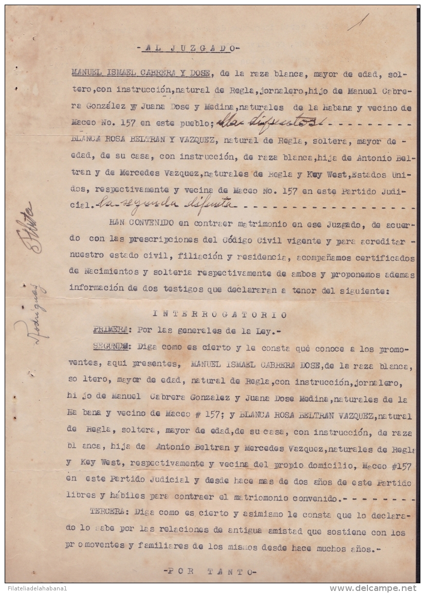 REP-77 CUBA ANTILLES CARIBBEAN HAVANA (LG565) 1950 NATIONAL REVENUE TIMBRE MARRIAGE - Timbres-taxe