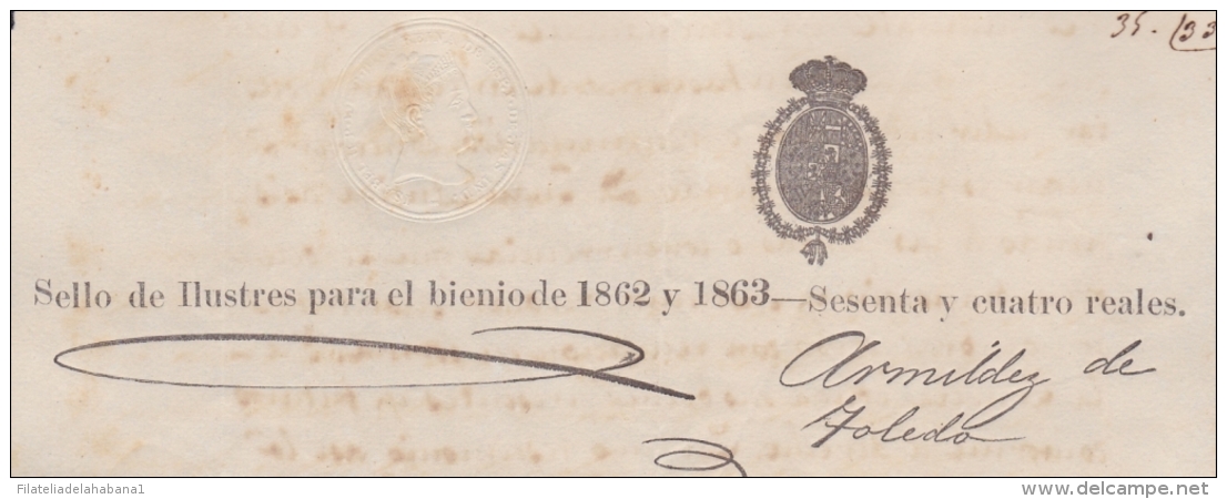 1862-PS-33 CUBA ANTILLES CARIBBEAN SPAIN REVENUE LOCAL SEALLED PAPER 1862-63 ILUSTRES - Strafport