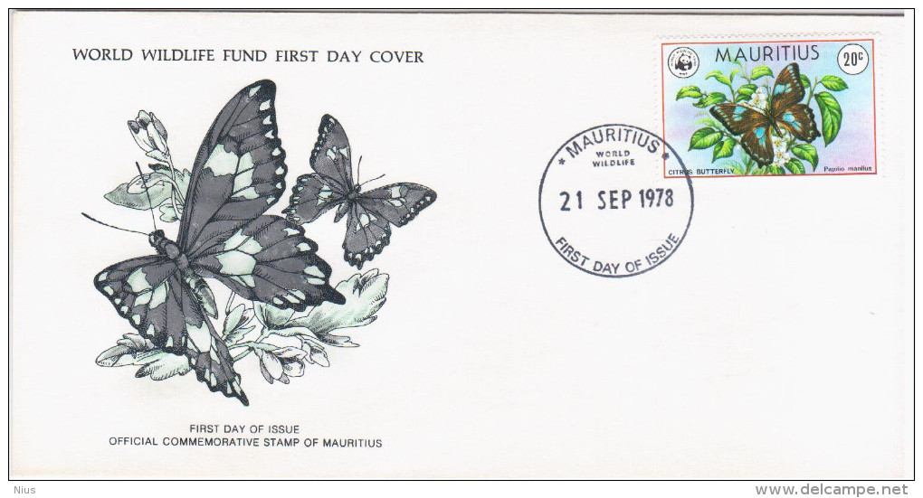 Mauritius 1978 FDC WWF W.W.F. Fauna Butterfly Butterflies - Maurice (1968-...)