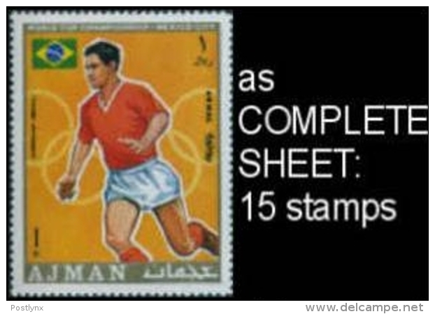 BULK: 2 X Ajman 1970 World Cup Mexico Football Garrincha Brasil 1R SHEET:15 Stamps   [feuilles, GanzeBogen,hojas] - 1970 – Mexico