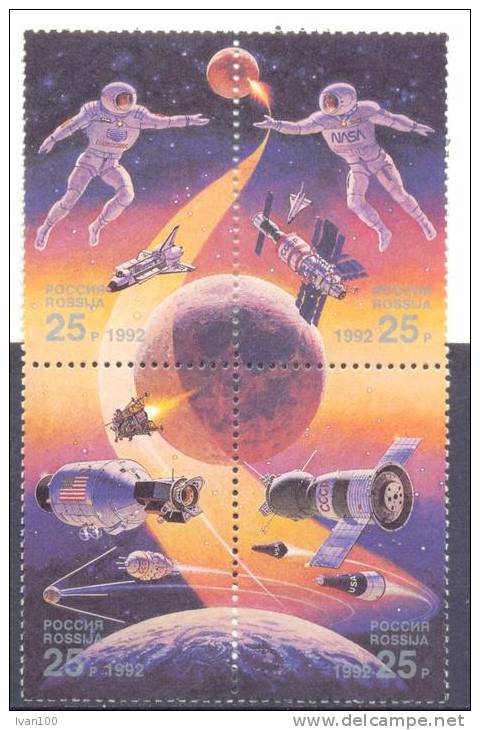 1992. Russia,  Space Collaborate Russia-USA, 4v, Mint/** - Nuevos