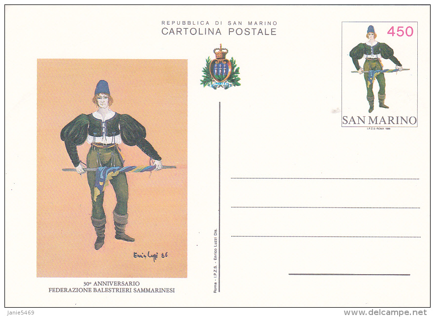 San Marino 1985 Mint Postal Card,30th Anniversary Balestrieri - Gebraucht