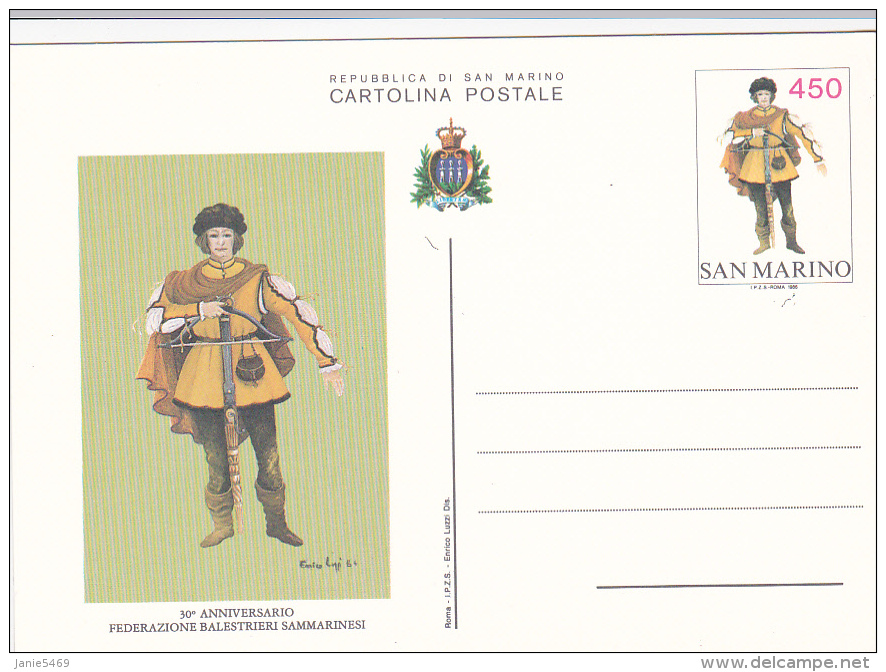 San Marino 1985 Mint Postal Card,30th Anniversary Balestrieri - Usados