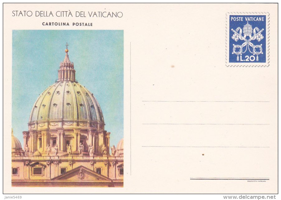 Vatican City 1953 Unused Postal Card Lire 20  S. Peter Dome - Used Stamps