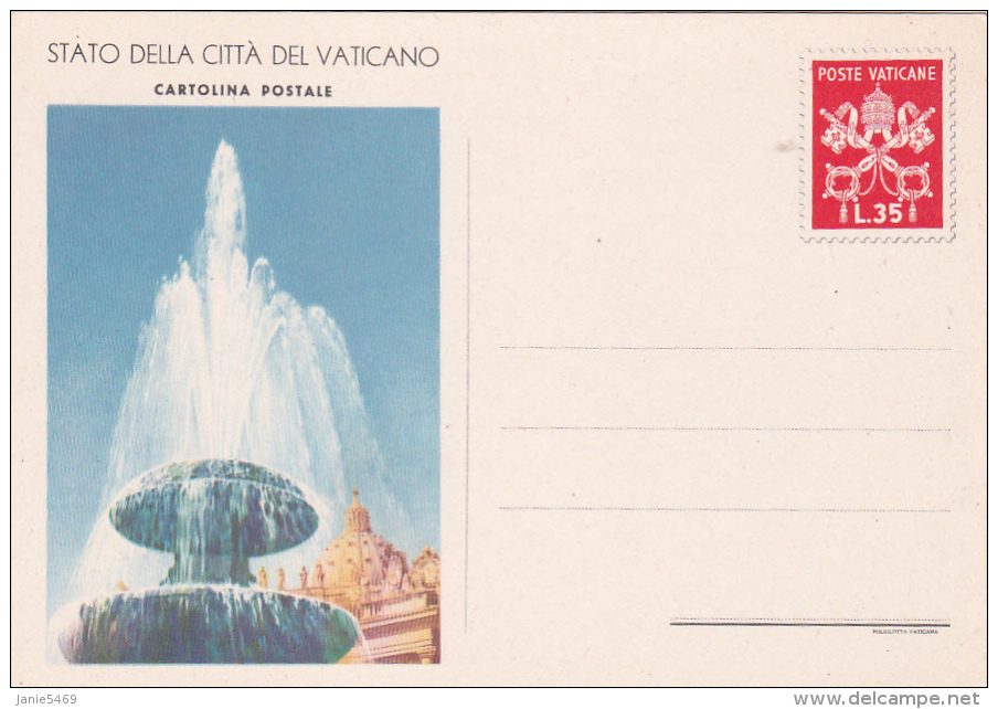 Vatican City 1953 Unused Postal Card Lire 35 Red   Fountain - Used Stamps