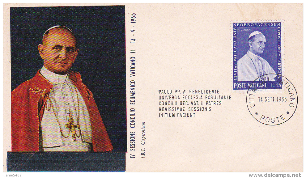 Vatican City 1965 Fourth Session Of The Ecumenical Council,souvenir Cover - Used Stamps