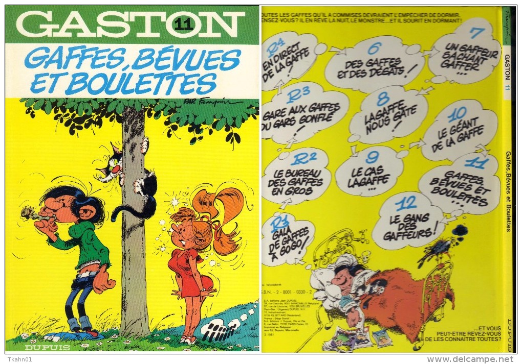 GASTON  N ° 11   " GAFFES BEVUES ET BOULETTES  "   DUPUIS   TBE - Gaston