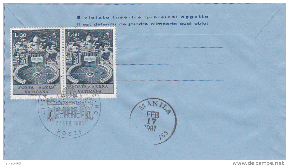 Vatican City 1981 Pope Visit Manila Souvenir Aerogramme - Used Stamps