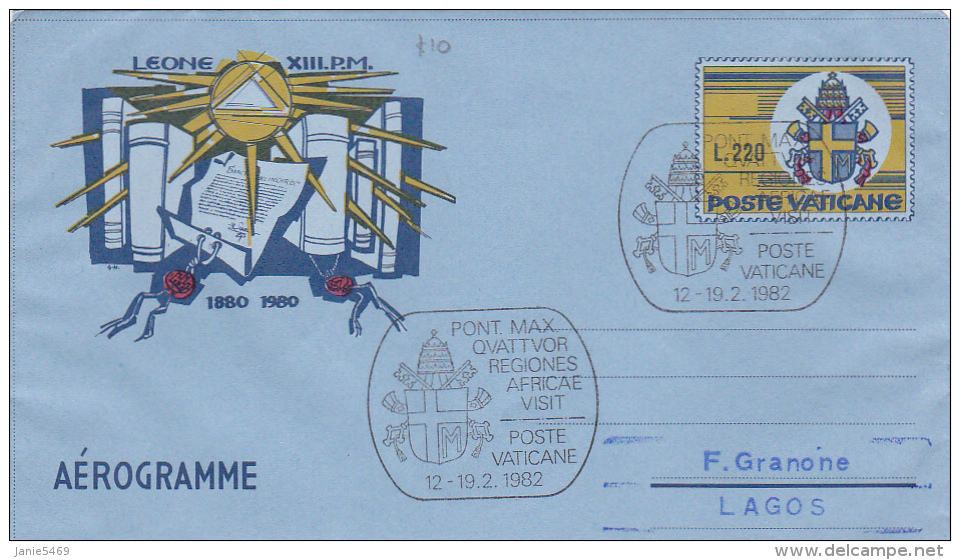 Vatican City 1982 Pope Visit Lagos Souvenir Aerogramme - Used Stamps